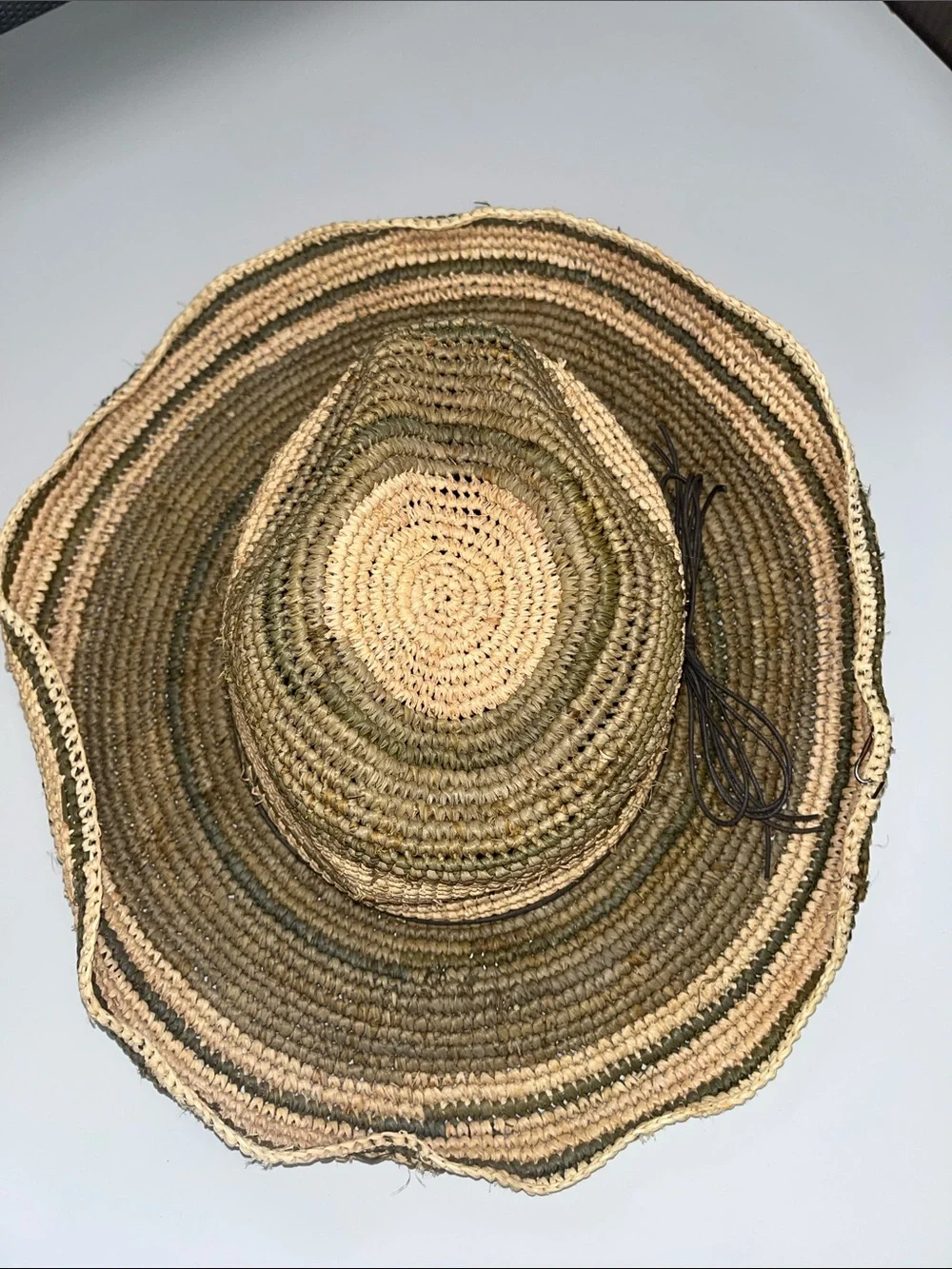 Woven Straw Sun Hat with Natural and Olive Tones / wired ends